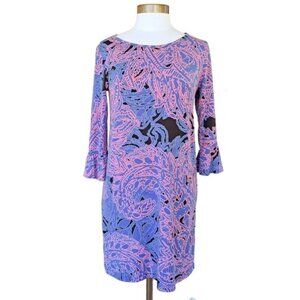 TORI RICHARD Lana Ruffle Sleeve Jersey Shift Mini Dress Small Pink Periwinkle